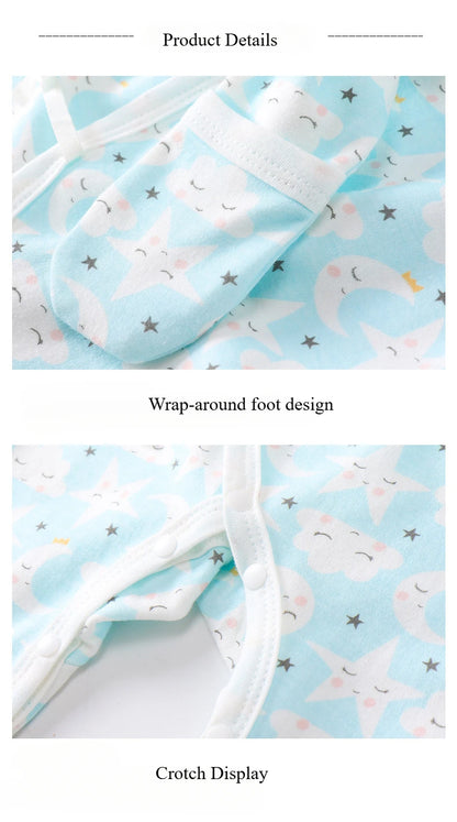 Boys Girls Long Sleeve Jumpsuit for Four Seasons Clothing Pure Cotton Universal Newborn Baby Cute Printed Foot Wrapped Bodysuit