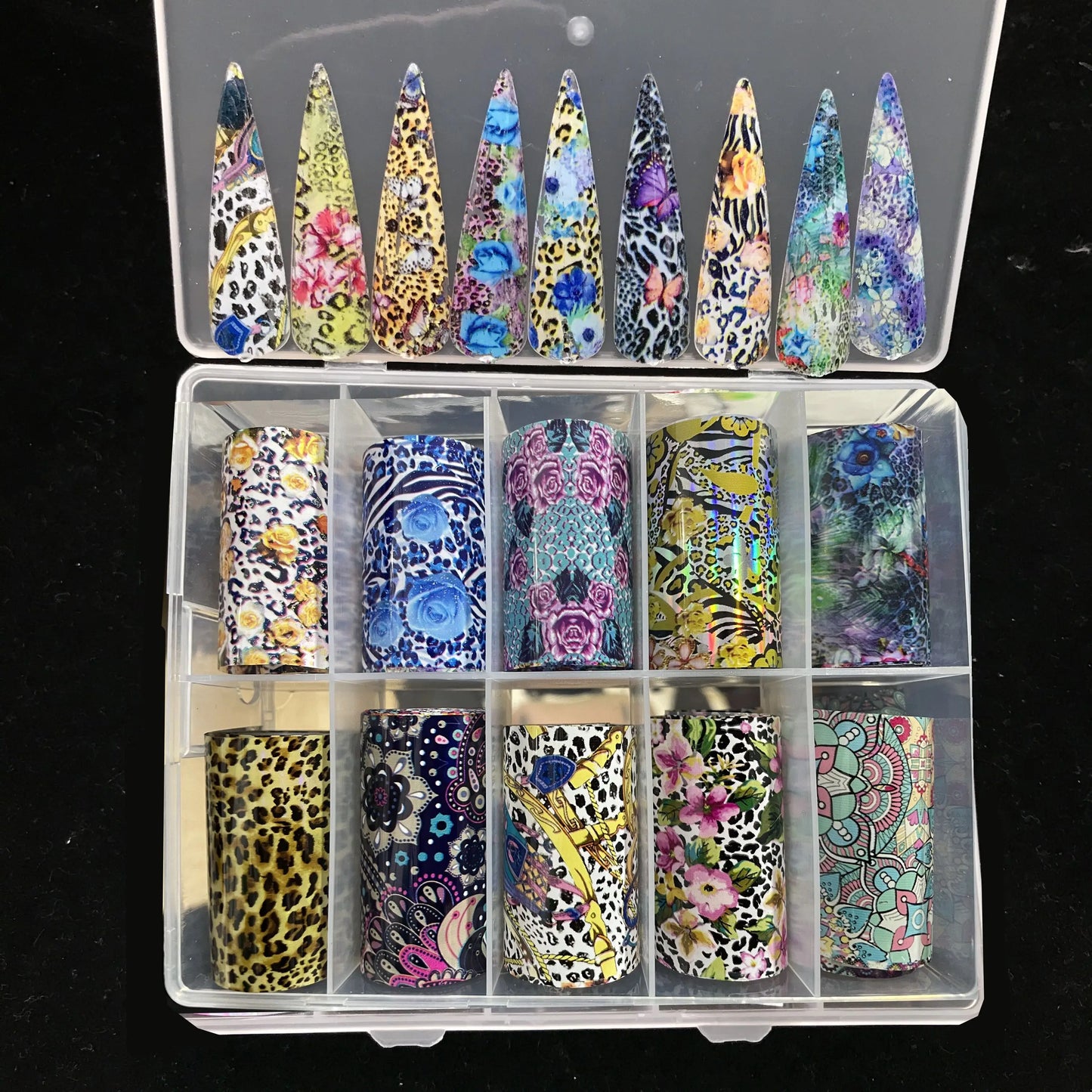 New Flower Nail Foils for Transfer Paper Stickers Floral Adhesive Fruit Nails Wraps Fish DIY Water Marble Nail Art Decorations