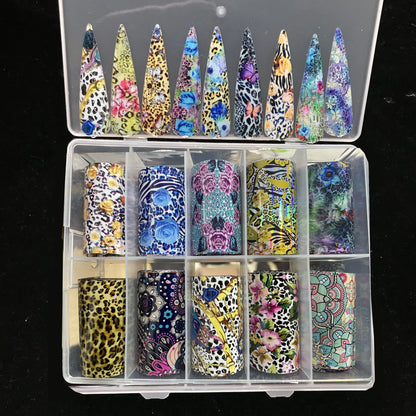 New Flower Nail Foils for Transfer Paper Stickers Floral Adhesive Fruit Nails Wraps Fish DIY Water Marble Nail Art Decorations