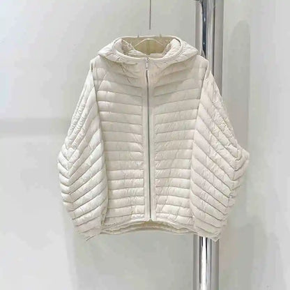 JANVENY 2025 New In Winter Short Puffer Jacket Women Ultra Light Loose 90% White Duck Down Coat Female Hooded Thin Parka Outwear