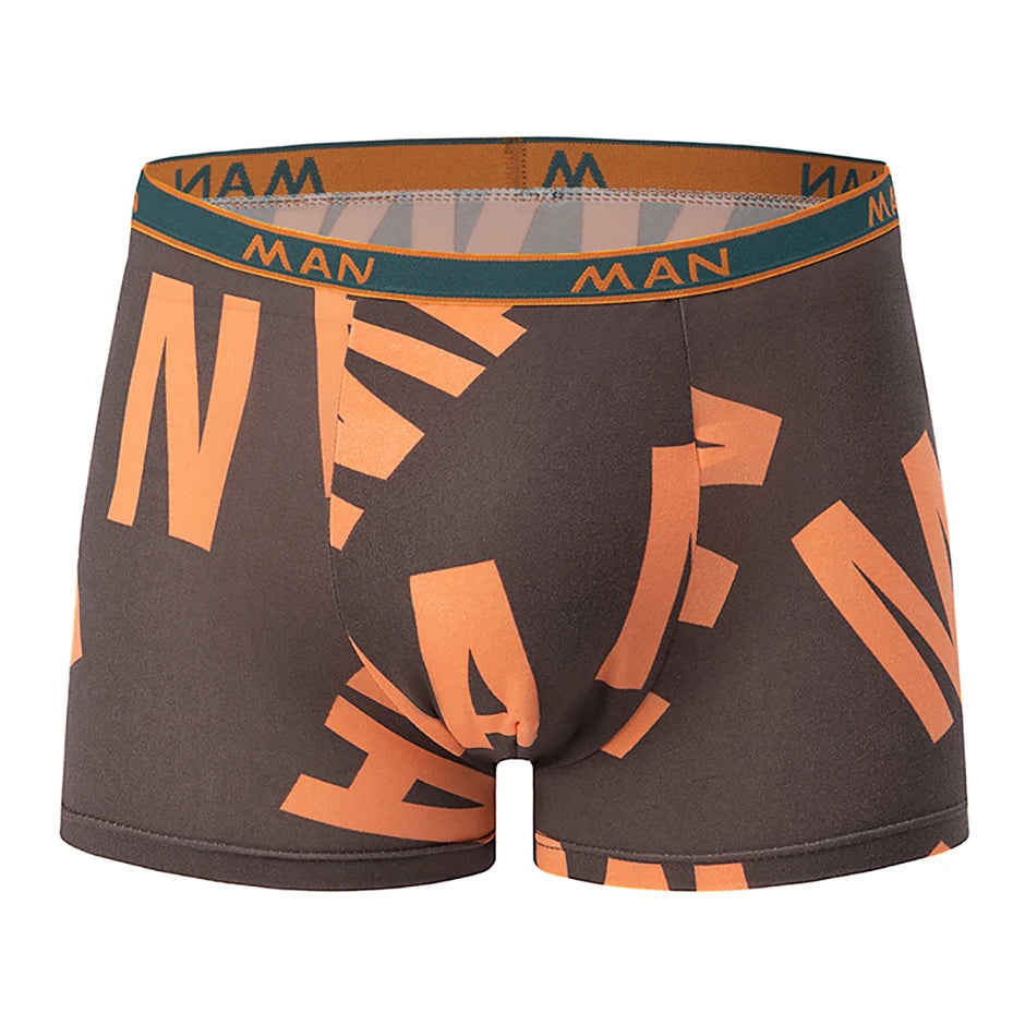 4-piece Set Of Men's Seasonal Fashionable Printed Underwear Comfortable Elastic Waist Flat Angle Pants Plus Size Casual Shorts