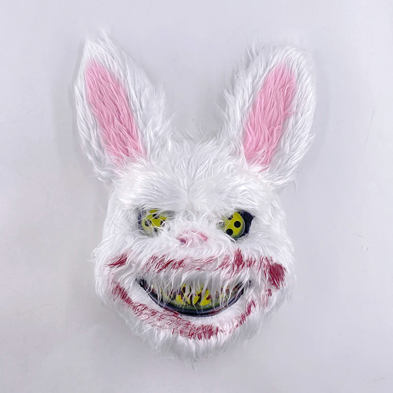LED Bloody Rabbit Mask Glowing Killer Black Bear Mask Halloween Dance Party Cosplay Costume Props Assassinated Plush Rabbit Mask