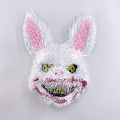 LED Bloody Rabbit Mask Glowing Killer Black Bear Mask Halloween Dance Party Cosplay Costume Props Assassinated Plush Rabbit Mask