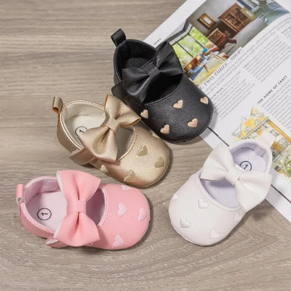 Baby Girls 0-18 Months Indoor First Walker Shoes Soft Cotton Sole Non-Slip Classic Embroidery Bowknot Hook & Loop Infant Booties
