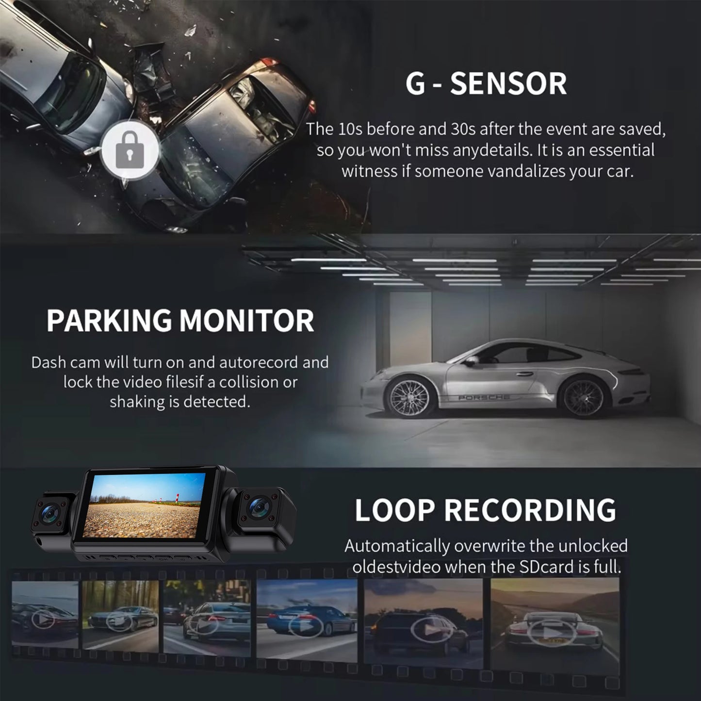 Car Dash Cam 4 Channel Black Box WiFi Driving Camera FHD 1080P Front Left Right Rear Night Vision Loop Recording Add Hardwire