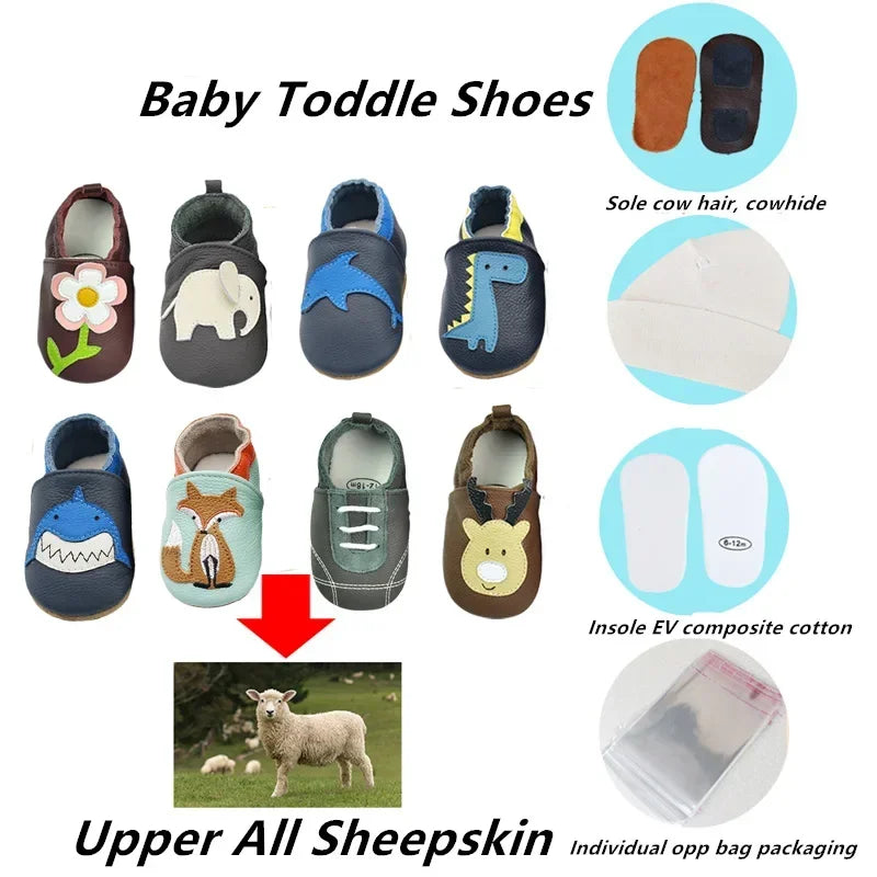 Autumn Baby Shoes Toddle Boys Girls Skid-Proof Shoe Soft Sheepskin Sneakers Fashion Animal Picture First Walker Moccasins 0-24M