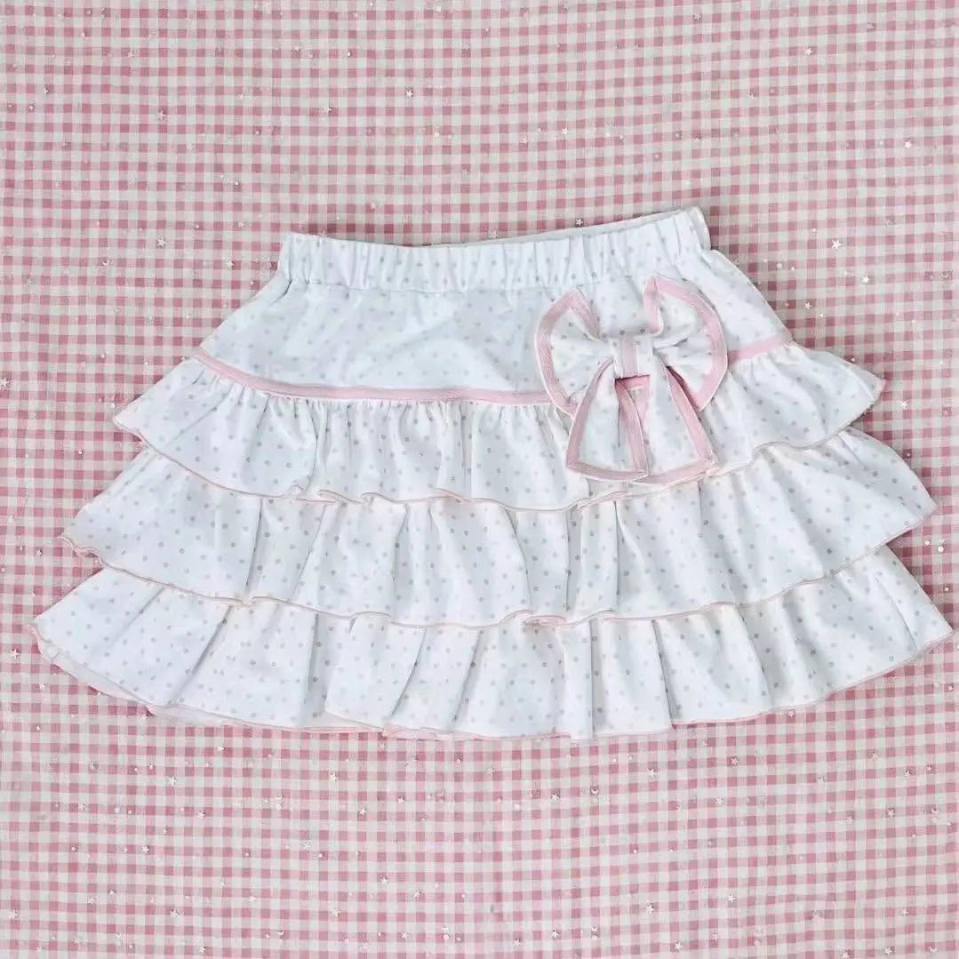 Harajuku Girls Lolita Mini Skirt Y2K Women Japanese Style Bow Pleated Skirts Cute Sweet Dot Ruffles Cake Layered Skirts Gift