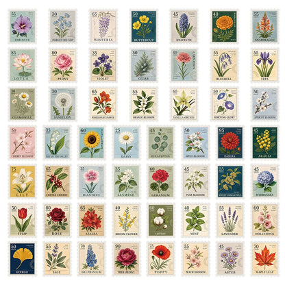 50PCS Plant Stamps Transparency Graffiti Stickers Creative Cartoon Decal Decoration Luggage Phone Cup Guitar Scrapbook Kid Toys
