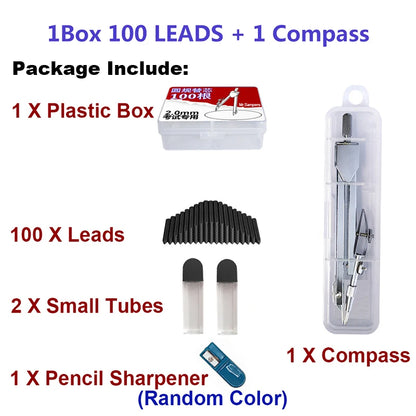 500Pcs/Box COMPASS LEAD REFILLS 2mm 2B HB Black 2.0mm Drawing Draft Pencil Sharpener