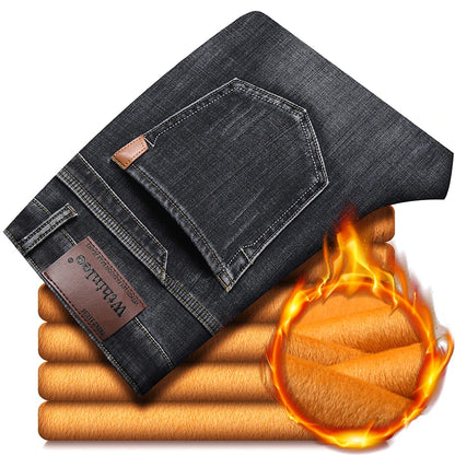 2023 New Men Activities Warm Jeans High Quality Famous Brand Autumn Winter Jeans warm flocking warm soft men jeans