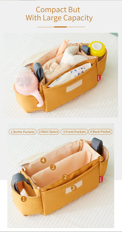 Stroller Organizer Bag,Multifunctional Mommy Diaper Bag with Basket,Hooks & Cup Holder,Universal Pram Buggy Carriage Accessories