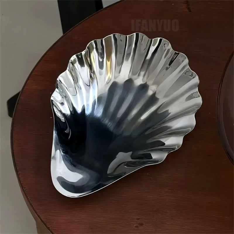 1pcs Retro French Stainless Steel Jewelry Ornament Storage Box Jewelry Storage Shell Storage Box Butter Dessert Fruits Plate