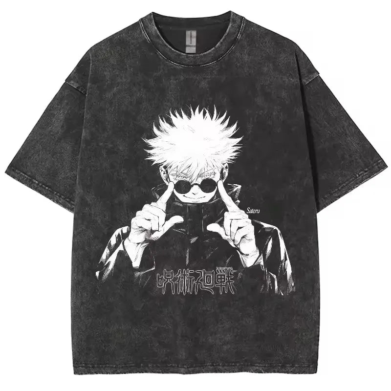 Anime Jujutsu Kaisen Gojo Satoru T Shirts Washed Men Women Cotton Harajuku T-Shirts High Quality Retro for Men Women Tops Tees