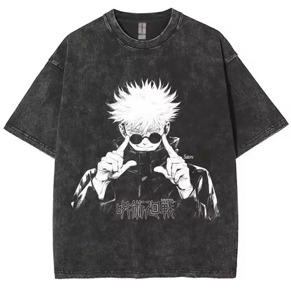 Anime Jujutsu Kaisen Gojo Satoru T Shirts Washed Men Women Cotton Harajuku T-Shirts High Quality Retro for Men Women Tops Tees