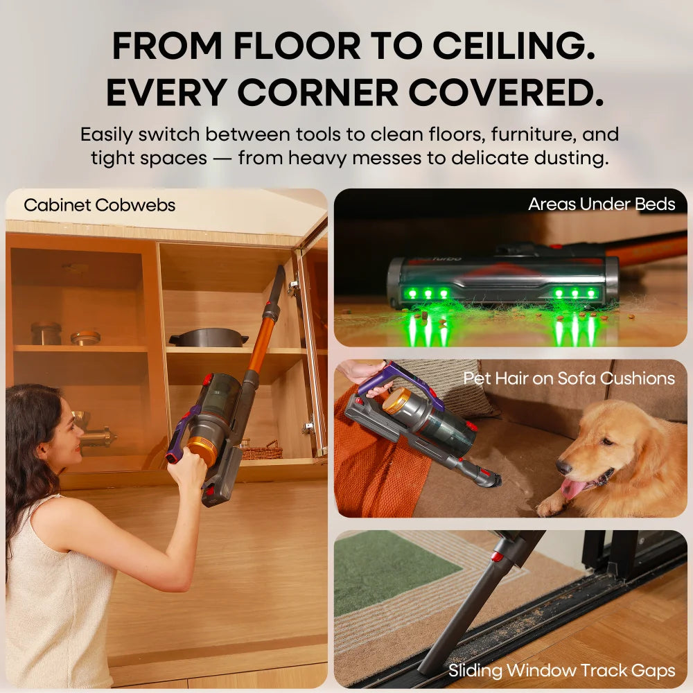 Erabros EV7 Cordless Vacuum Cleaner,70KPa Suction,550W Motor,70Min Runtime,Charging Storage Base,Stick Vacuum with Aroma Design