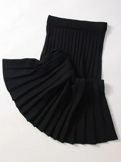 Autumn Knit White Mini Pleated Skirts For Women A Line Skirt Gray High Waist Women Knitted Pleated Short Skirts Korean Fashion