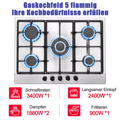 TopStrong 2/4/5 Burner 4200W Stainless Steel Auto Flame Protection Built-in for Natural Gas/Propane, Easy Clean, 30cm‌ Gas Hob
