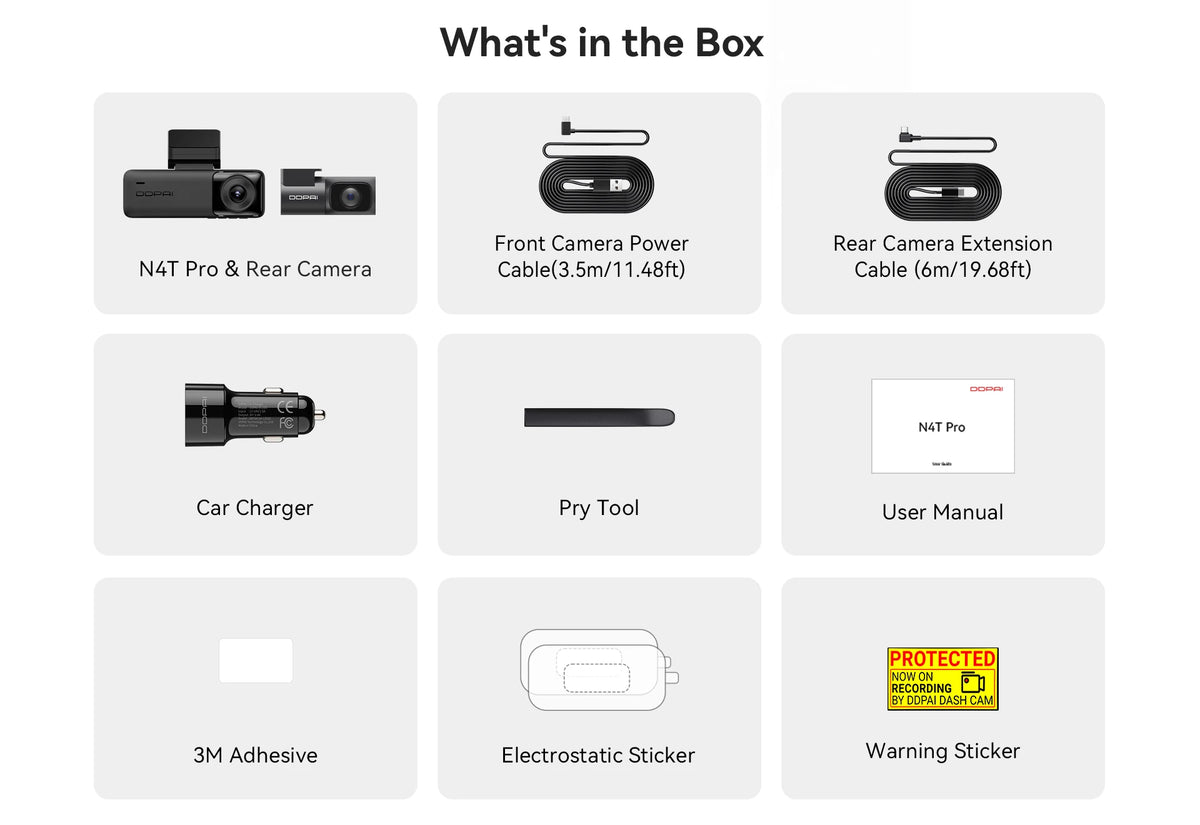 【New】DDPAI N4T Pro Dash Cam 3-Channel HDR 4K+1080P+1080P Front Rear Interior Night Vision ADAS DVR Support 4G Parking Monitoring
