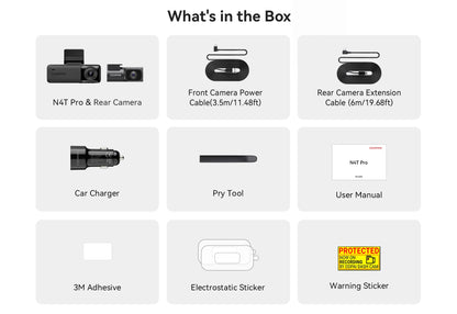 【New】DDPAI N4T Pro Dash Cam 3-Channel HDR 4K+1080P+1080P Front Rear Interior Night Vision ADAS DVR Support 4G Parking Monitoring
