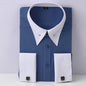 Embroidered French Cufflinks Men's Long-Sleeve Shirt with Collar Pins, Big Collar Dress Shirt for Business Formal Wear, Gentlema
