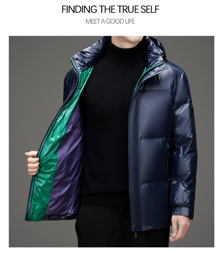 Men's Down Jacket Autumn Winter New Solid Color Thickened Warm Outdoor Travel Hooded Coat Men's White Duck Down padded Clothing