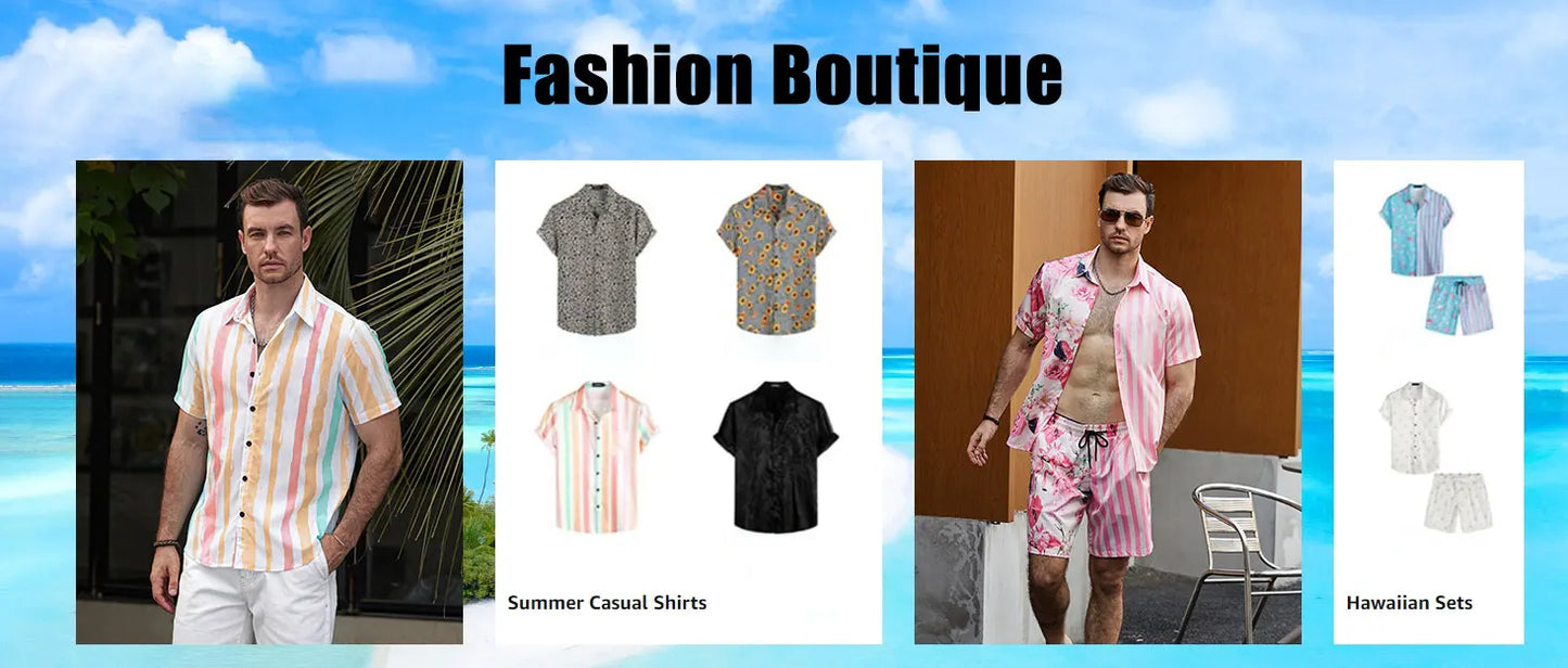Hawaii Beach Holiday Mens Shirt Short Sleeve Shorts Two Piece Paisley Printed Pattern Breathable Set Fashion Mens Party Suit