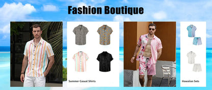 2024 Summer Men's Fashion Leopard Print Short Sleeve Shirt And Shorts Set Beach Style T Shirt Breathable Shorts Two Piece Set