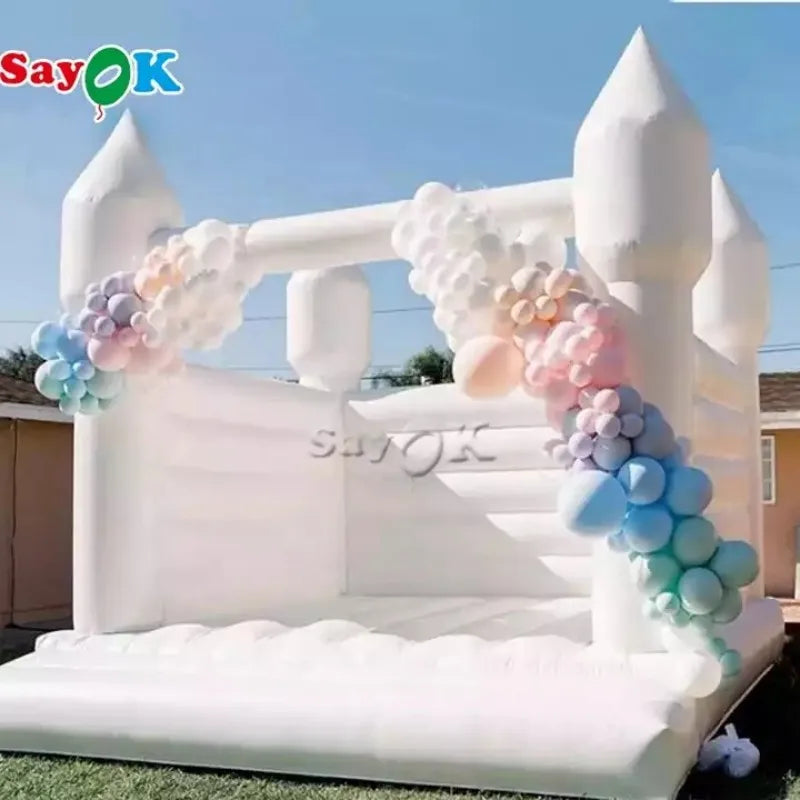 SAYOK Inflatable White Wedding Bounce House Castle PVC Inflatable Bouncy Castle Bounce House Bridal Jumping Bed for Wedding