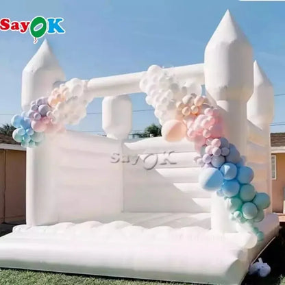 SAYOK Inflatable White Wedding Bounce House Castle PVC Inflatable Bouncy Castle Bounce House Bridal Jumping Bed for Wedding