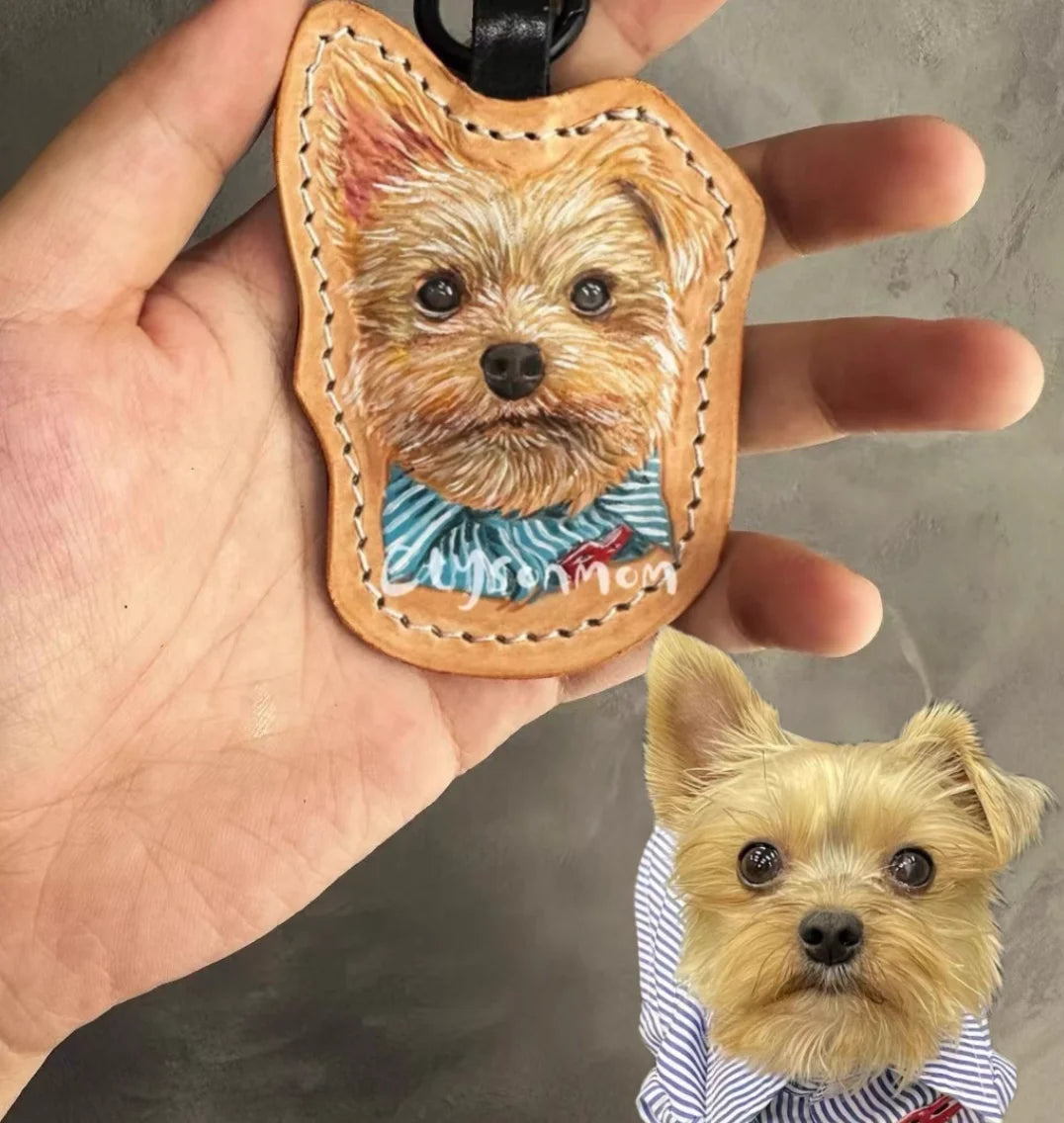 Pet Souvenirs Pet Nameplate Souvenirs Leather Carving Pet Pictures Customized Car Dog Cat Portrait 3D Image