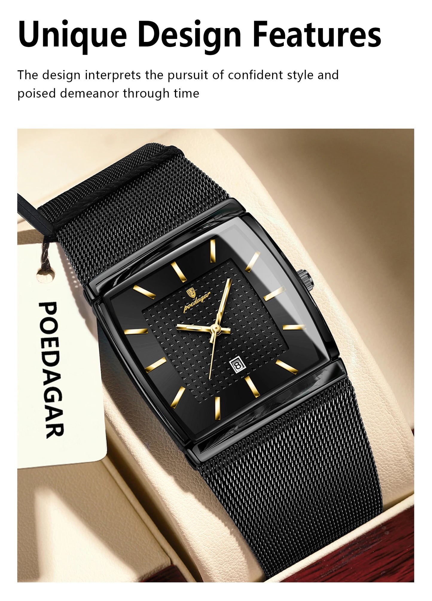 POEDAGAR Top Luxury Men Wristwatch Waterproof Luminous Stainless Steel Mesh Date Man Watch Fashion Business Quartz Men's Watches