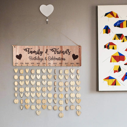 Wooden Birthday Calendar DIY Family Wall Decor Countdown Hanging Board 100 Wood Discs for Home Office Classroom