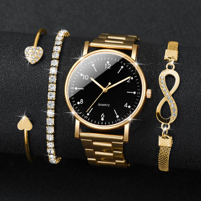 4PCS/Set Fashion Arabic Dial Women Watches Ladies Quartz Wristwatch Rhinestone Bracelets Set Reloj Mujer（Without Box）
