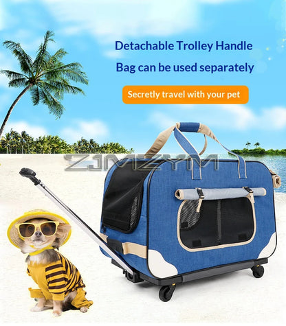 Foldable Pet Trolley, Detachable Windproof Cat Bag, Breathable Cat Carriers, Portable Pet Trolley Case