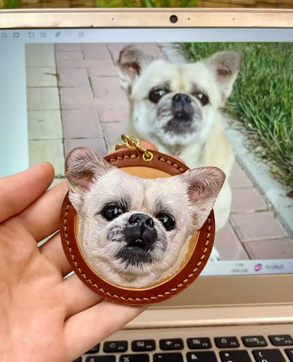Pet Souvenirs Pet Nameplate Souvenirs Leather Carving Pet Pictures Customized Car Dog Cat Portrait 3D Image
