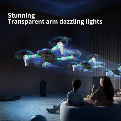 1set Aerial Four-axis Folding Airplane with Light Remote Control, Dual Camera Toys, Colorful LED Light Arms, WiFi Transmission, One-button Start/landing.