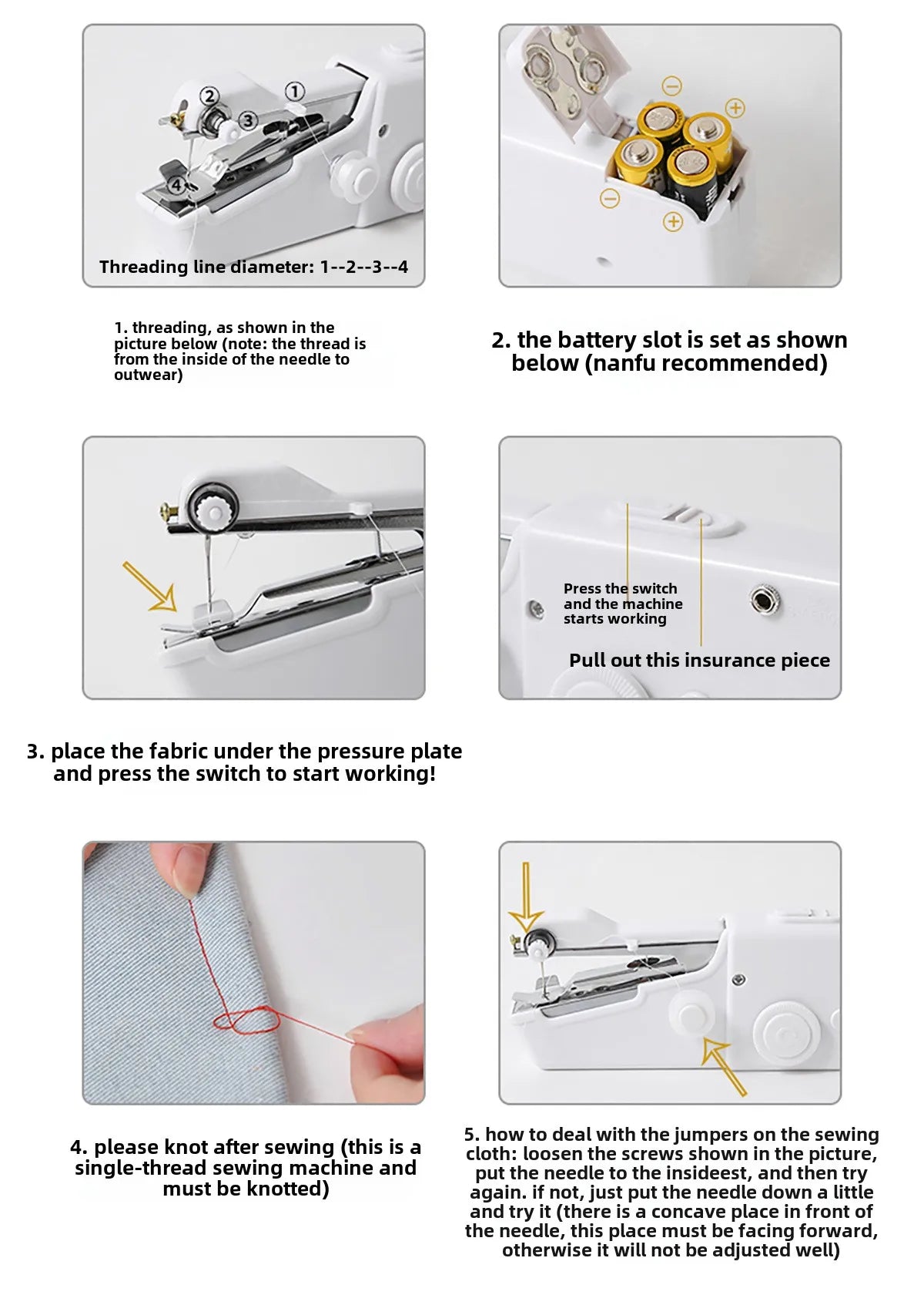 Portable Handheld Electric Sewing Machine Mini Quick Stitch Home Clothes Repair DIY Fabric Sewing Tool for Clothing Crafts