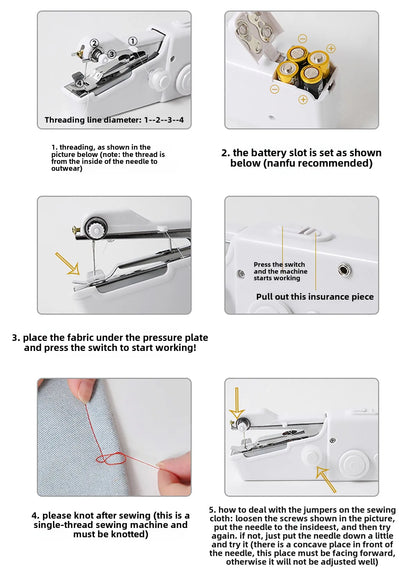 Portable Handheld Electric Sewing Machine Mini Quick Stitch Home Clothes Repair DIY Fabric Sewing Tool for Clothing Crafts