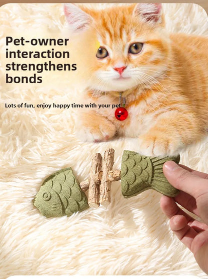 Cat Toy Fish Bone Shape Silvervine Stick Natural Wooden Chew Toy for Kitten Teething Interactive Play