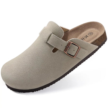 Shevalues Men's Suede Clogs Soft Leather Mules Men New Summer Men Cork Sandals Comfort Slip On Unisex Clogs With Arch Support