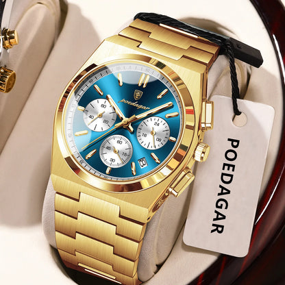 POEDAGAR Luxury Man Watch Chronograph Date Stainless Steel Sport Men Wristwatch Waterproof Luminous Fashion Quartz Men's Watches