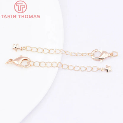 (3564) Full Length 85MM 24K Gold Color Plated Brass Extender Chain with Lobster Clasps High Quality Jewelry Accessories