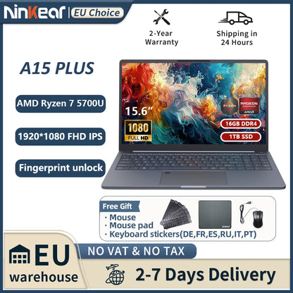 Ninkear A15 PLUS Laptop 15.6" IPS FHD AMD Ryzen 7 5825U Notebook 16G DDR4 +1TB SSD WIFI 6 Windows 11 PRO Office Computer