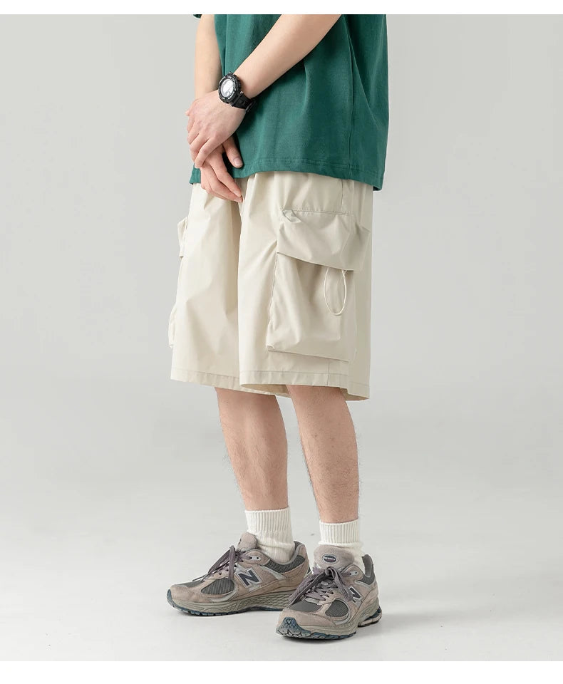2025 Summer New Japanese Style Large Size Thin Shorts Men Loose Knee Cargo Shorts Hip Hop Streetwear Male Short Trousers