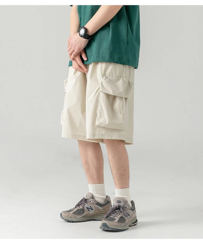 2025 Summer New Japanese Style Large Size Thin Shorts Men Loose Knee Cargo Shorts Hip Hop Streetwear Male Short Trousers
