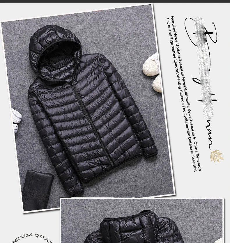 Men's All-Season Ultra Lightweight Packable Down Jacket Water and Wind-Resistant Breathable Coat Big Size Men Hoodies Jackets
