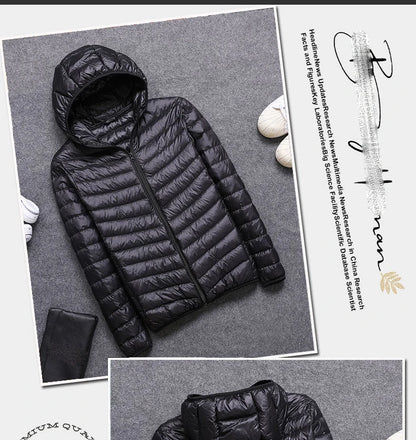 Men's All-Season Ultra Lightweight Packable Down Jacket Water and Wind-Resistant Breathable Coat Big Size Men Hoodies Jackets