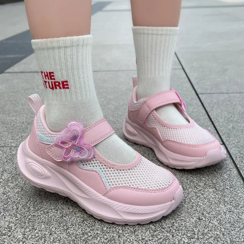Summer Casual Shoes For Girls Mesh Breathable Children's Sneakers Cute Pink Anti-slippery Student Walking Footwear
