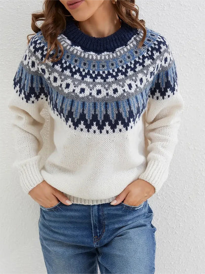 Plus Size  Pattern Knitted Sweater, Autumn and Winter Casual Long Sleeve Pullover Sweater, Women's Plus Size Clothing