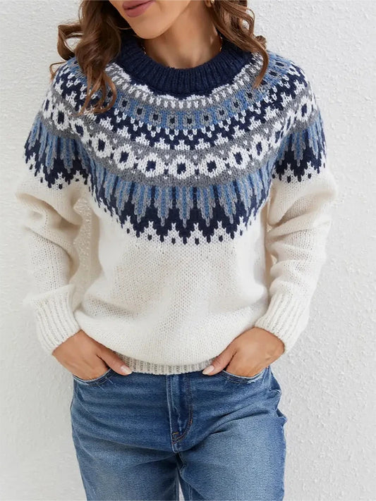 Plus Size  Pattern Knitted Sweater, Autumn and Winter Casual Long Sleeve Pullover Sweater, Women's Plus Size Clothing